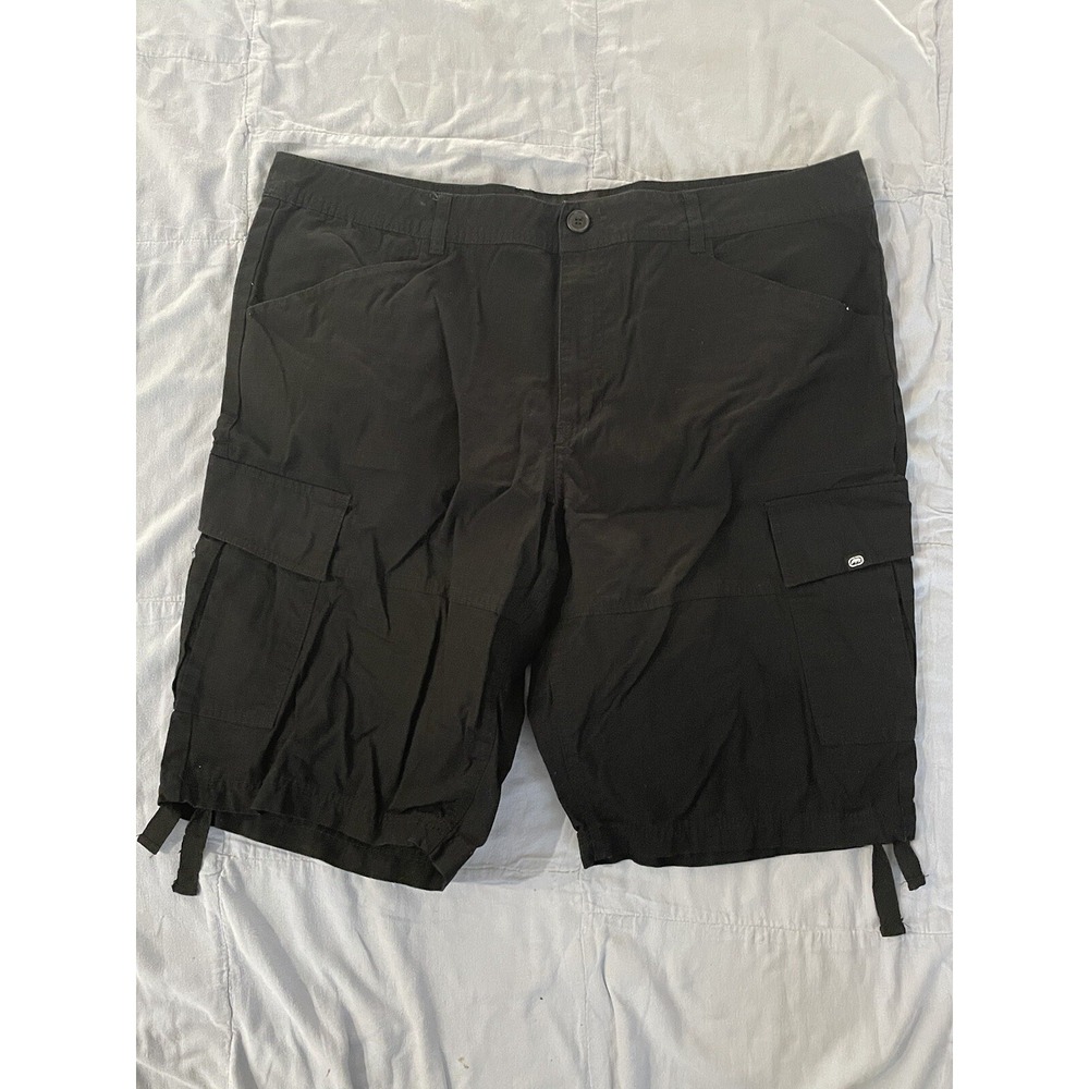 Ecko Unltd Cargo Short Mens 40 Black Outdoor Utility Workwear Lightweight Ties